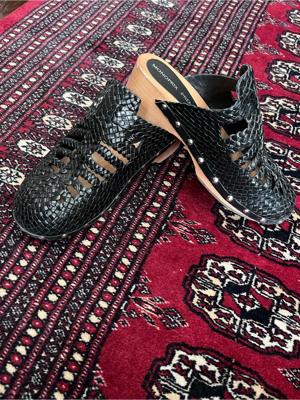 Monoprix Black Woven Leather Clog Mule Paris